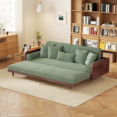 Hompkin Japandi L-Shaped Retractable Sofa Bed with Walnut Frame and Cotton Linen Upholstery