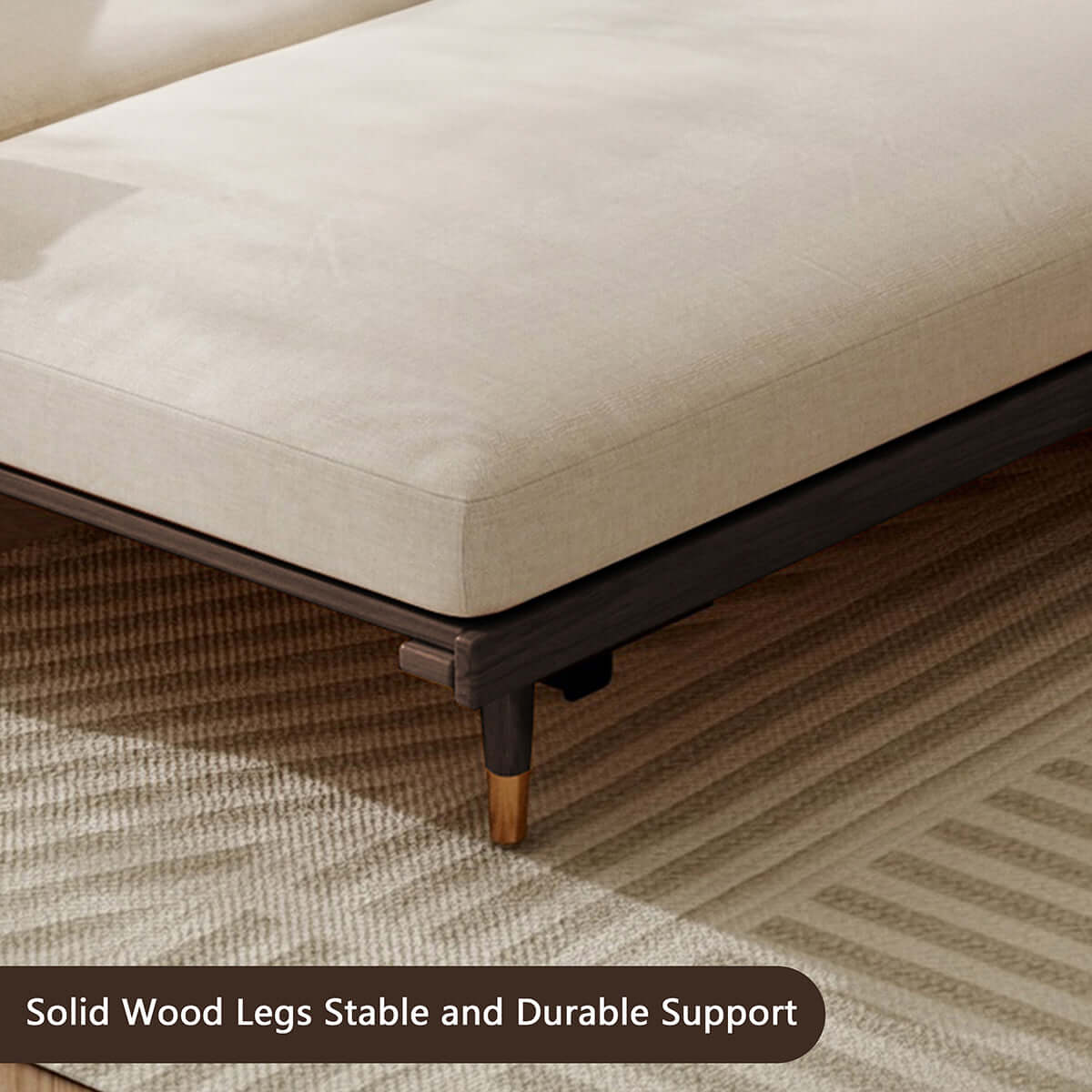 Hompkin Japandi L-Shaped Retractable Sofa Bed with Walnut Frame and Cotton Linen Upholstery