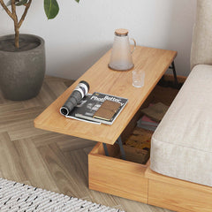 Hompkin Japandi Low-Profile Sofa Bed with Corduroy and Linen Upholstery