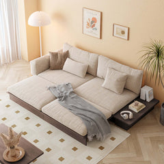 Hompkin Japandi Low-Profile Sofa Bed with Corduroy and Linen Upholstery