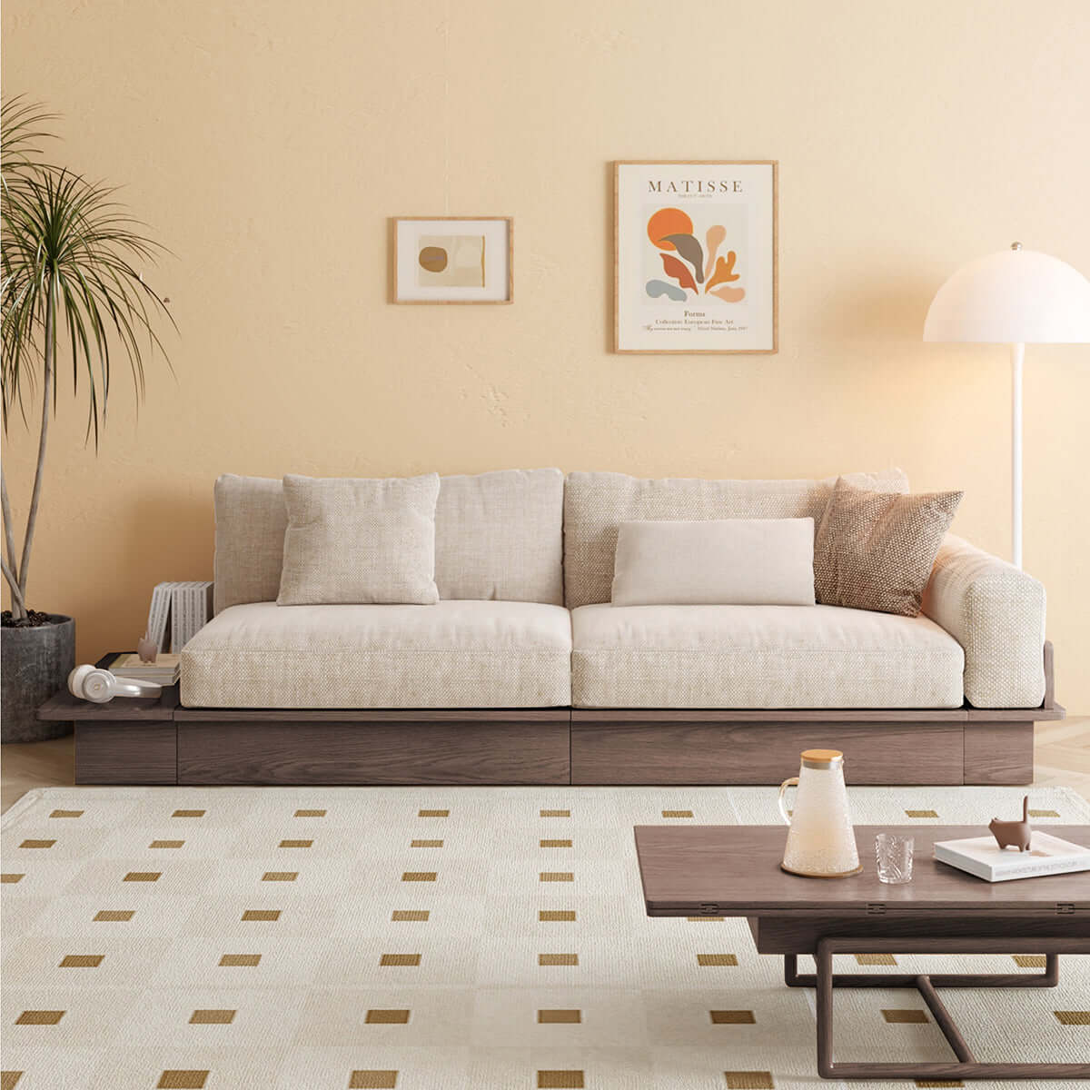 Hompkin Japandi Low-Profile Sofa Bed with Corduroy and Linen Upholstery