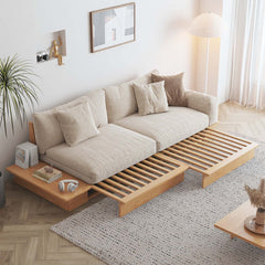 Hompkin Japandi Low-Profile Sofa Bed with Corduroy and Linen Upholstery
