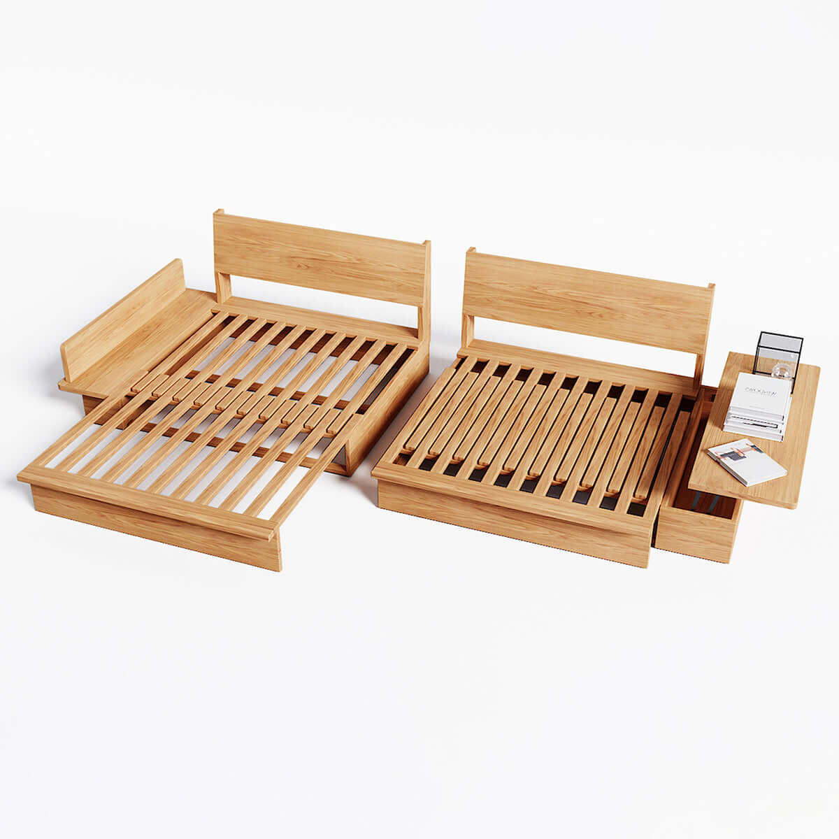 Hompkin Japandi Low-Profile Sofa Bed with Corduroy and Linen Upholstery