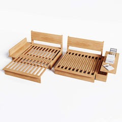 Hompkin Japandi Low-Profile Sofa Bed with Corduroy and Linen Upholstery