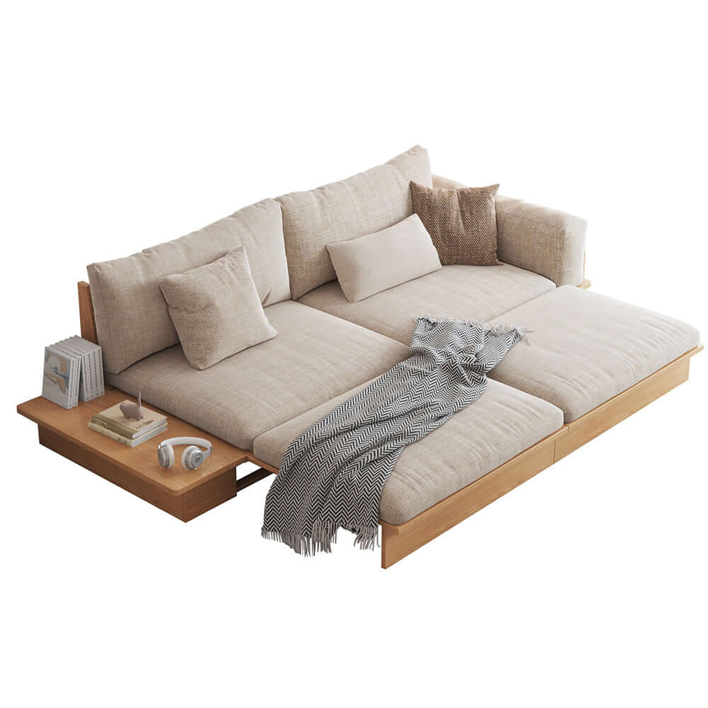 Hompkin Japandi Low-Profile Sofa Bed with Corduroy and Linen Upholstery