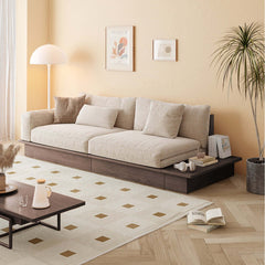 Hompkin Japandi Low-Profile Sofa Bed with Corduroy and Linen Upholstery