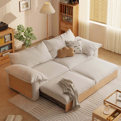 Hompkin Japandi Pull-Out Sofa Bed in Solid Wood and Premium Fabric