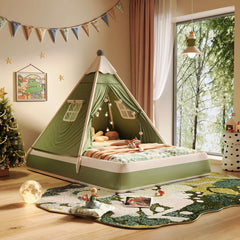 Hompkin Kids Tent Bed with Canopy and LED Lights