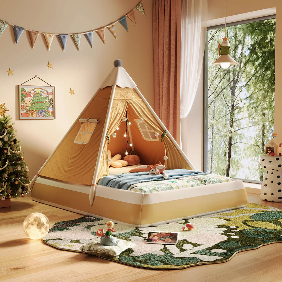 Hompkin Kids Tent Bed with Canopy and LED Lights