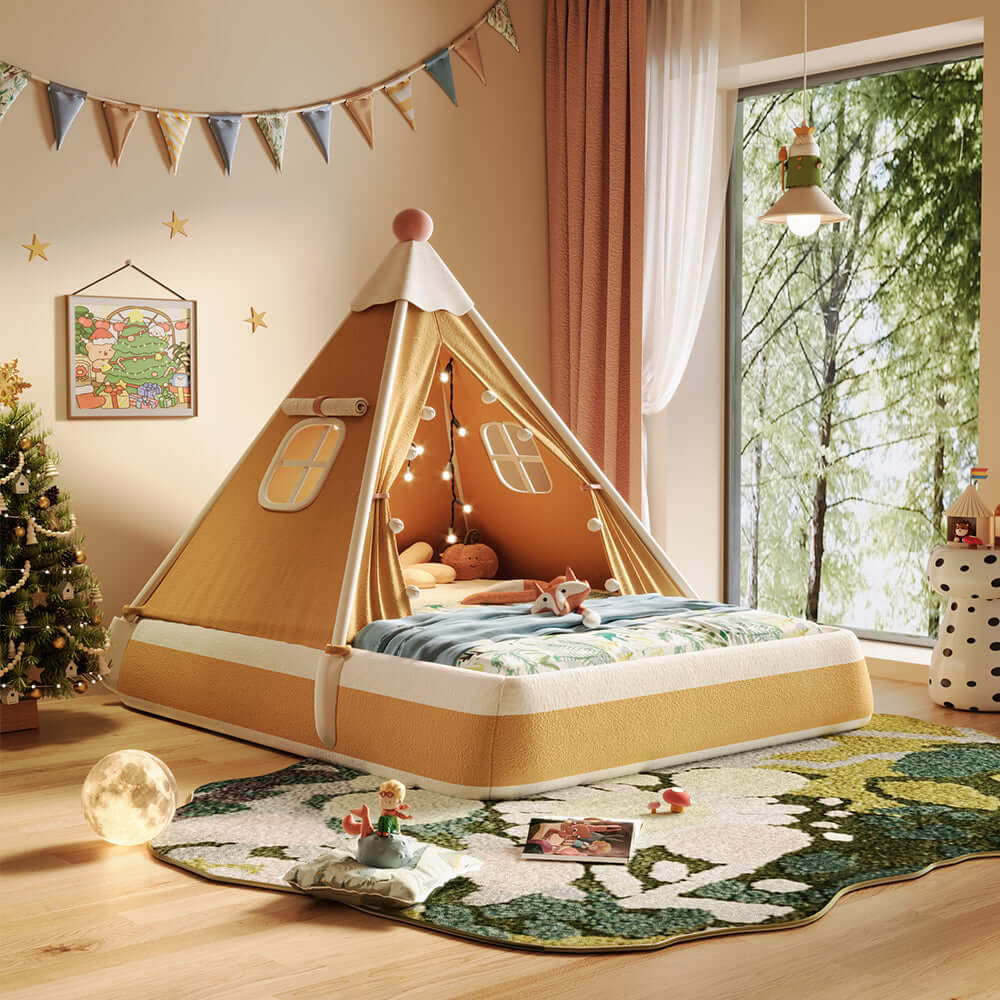 Hompkin Kids Tent Bed with Canopy and LED Lights