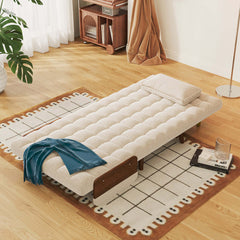 Hompkin Linen-Blend Adjustable Sofa Bed with Solid Wood Accents