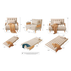 Hompkin Linen-Blend Adjustable Sofa Bed with Solid Wood Accents