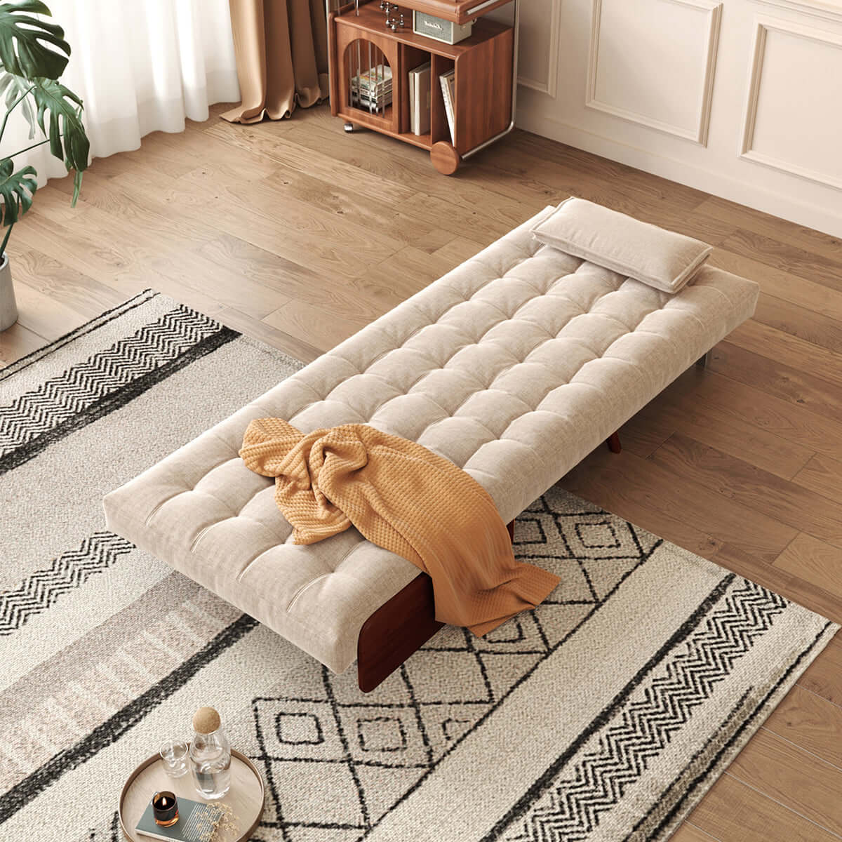 Hompkin Linen-Blend Adjustable Sofa Bed with Solid Wood Accents