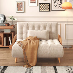 Hompkin Linen-Blend Adjustable Sofa Bed with Solid Wood Accents