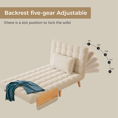 Hompkin Linen-Blend Adjustable Sofa Bed with Solid Wood Accents