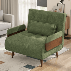 Hompkin Linen-Blend Adjustable Sofa Bed with Solid Wood Accents