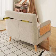 Hompkin Linen-Blend Adjustable Sofa Bed with Solid Wood Accents