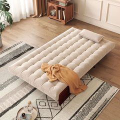 Hompkin Linen-Blend Adjustable Sofa Bed with Solid Wood Accents