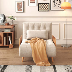 Hompkin Linen-Blend Adjustable Sofa Bed with Solid Wood Accents