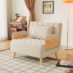 Hompkin Linen-Blend Adjustable Sofa Bed with Solid Wood Accents Main Product Image