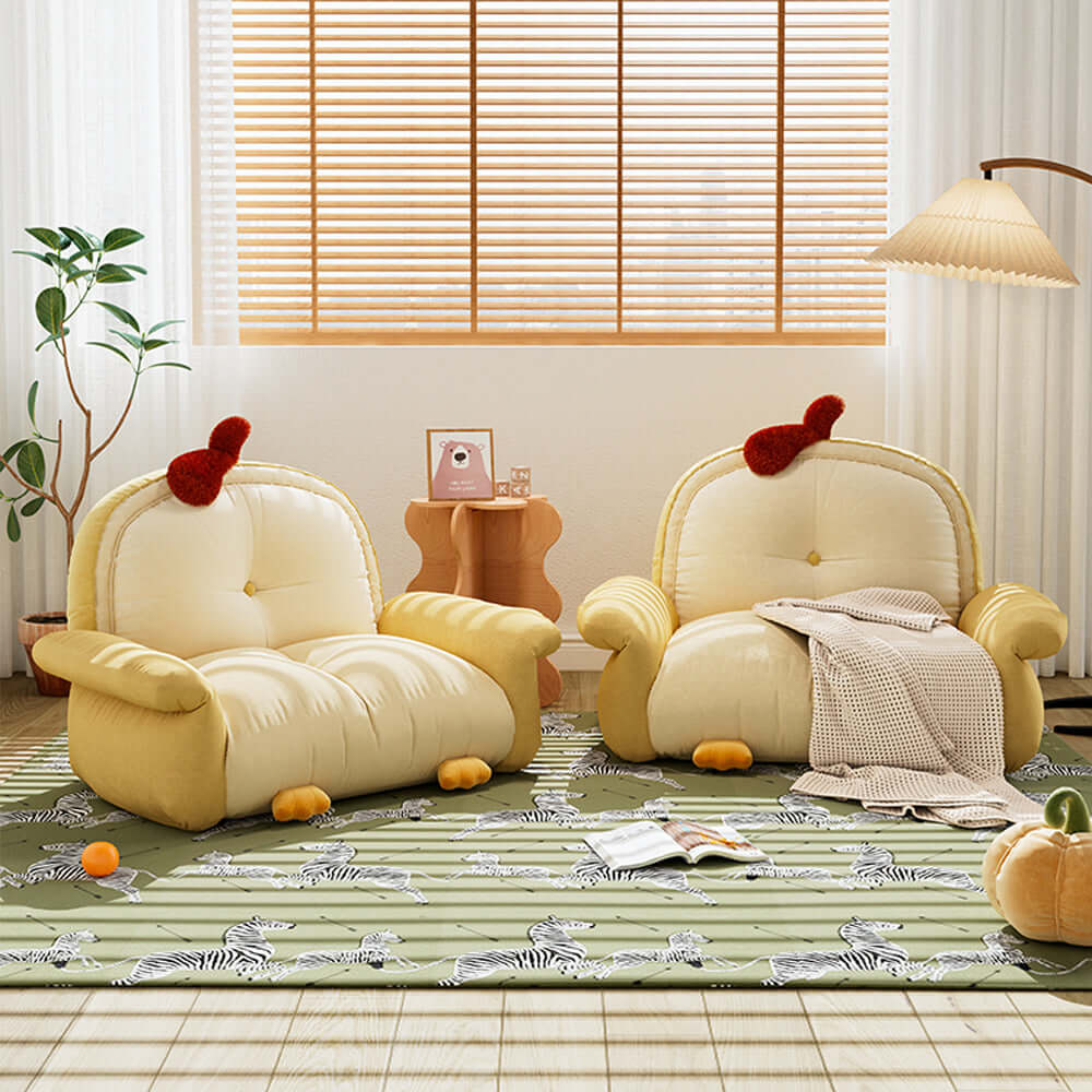Hompkin Little Chick Cartoon Kids Sofa – Soft Short-Pile Fabric, Rounded Playful Design
