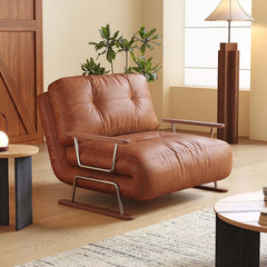 Hompkin Mid-Century Foldable Sofa Bed in Caramel Oil-Wax Eco-Leather