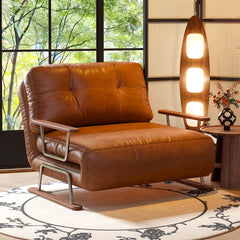 Hompkin Mid-Century Foldable Sofa Bed in Caramel Oil-Wax Eco-Leather