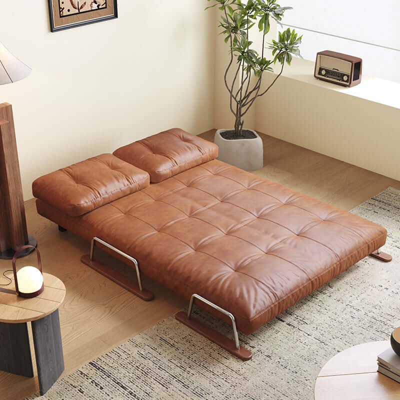 Hompkin Mid-Century Foldable Sofa Bed in Caramel Oil-Wax Eco-Leather