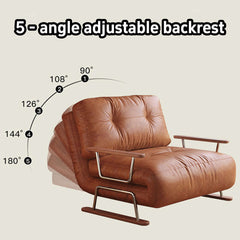 Hompkin Mid-Century Foldable Sofa Bed in Caramel Oil-Wax Eco-Leather