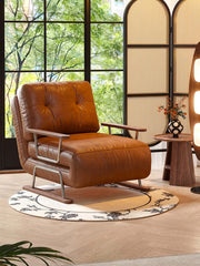 Hompkin Mid-Century Foldable Sofa Bed in Caramel Oil-Wax Eco-Leather