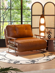 Hompkin Mid-Century Foldable Sofa Bed in Caramel Oil-Wax Eco-Leather