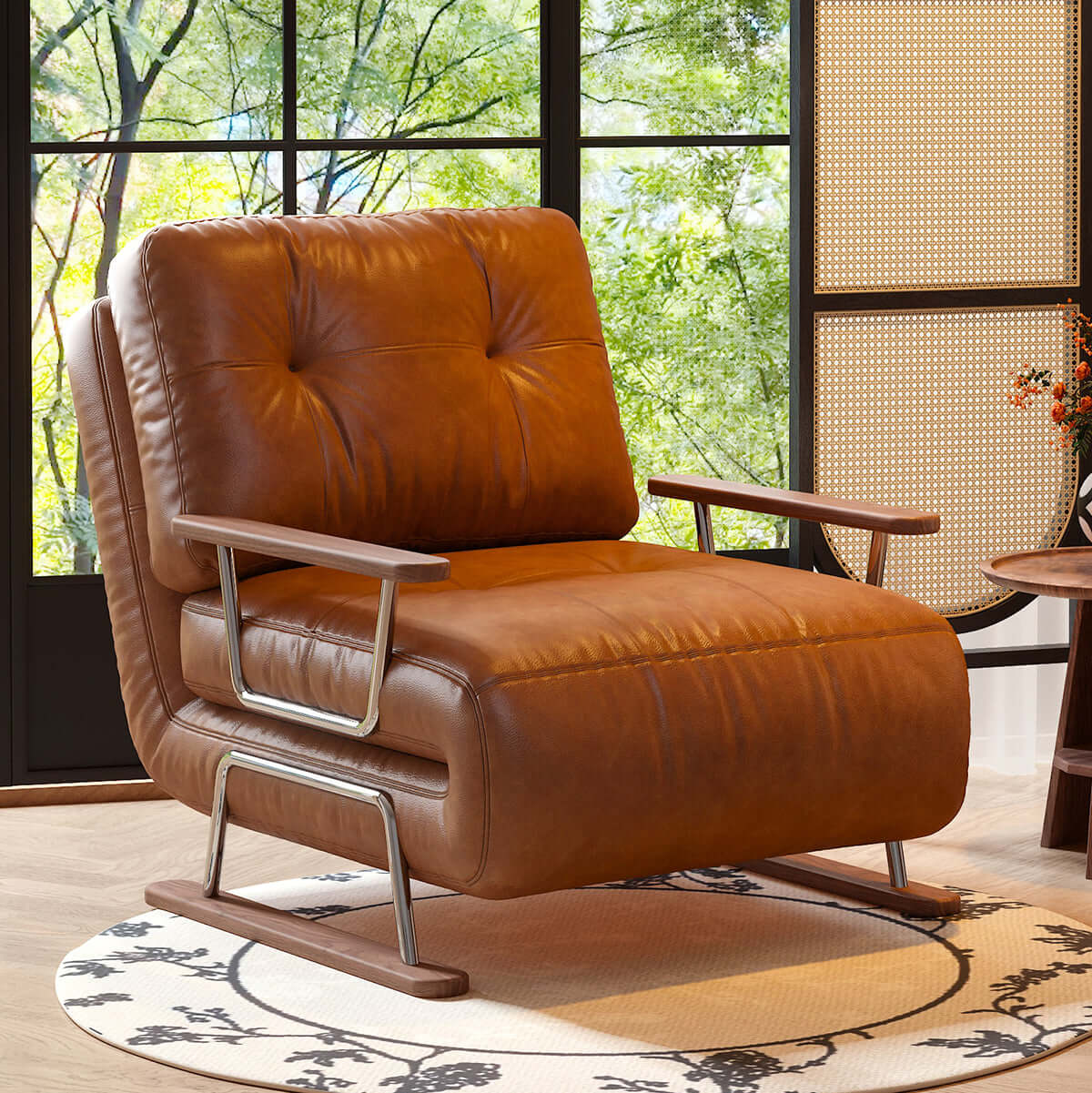 Hompkin Mid-Century Foldable Sofa Bed in Caramel Oil-Wax Eco-Leather Main Product Image