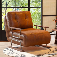Hompkin Mid-Century Foldable Sofa Bed in Caramel Oil-Wax Eco-Leather Main Product Image