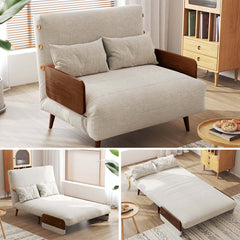 Hompkin Mid-Century Modern Convertible Sofa Bed in Chenille or Cotton-Linen