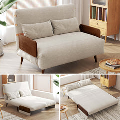 Hompkin Mid-Century Modern Convertible Sofa Bed in Chenille or Cotton-Linen