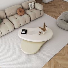 Hompkin Minimalist Rotatable Oval Coffee Table in Off-White and Beige