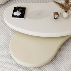 Hompkin Minimalist Rotatable Oval Coffee Table in Off-White and Beige