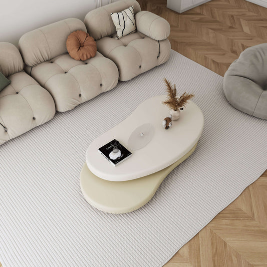 Hompkin Minimalist Rotatable Oval Coffee Table in Off-White and Beige Main Product Image