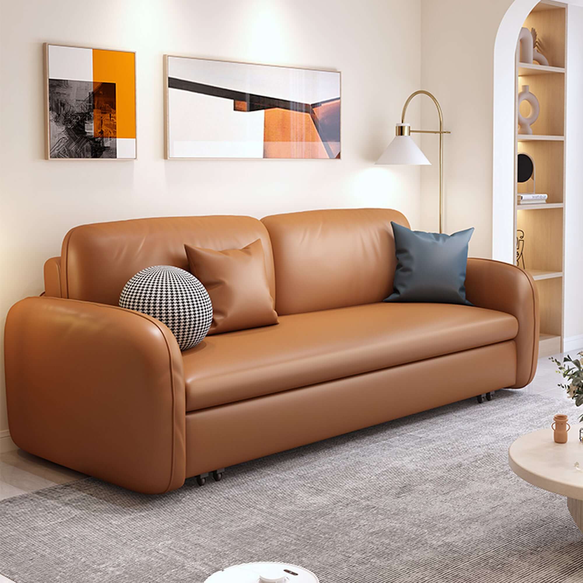 Hompkin Modern 3-Seat Faux Leather Convertible Sleeper Sofa with Storage Main Product Image
