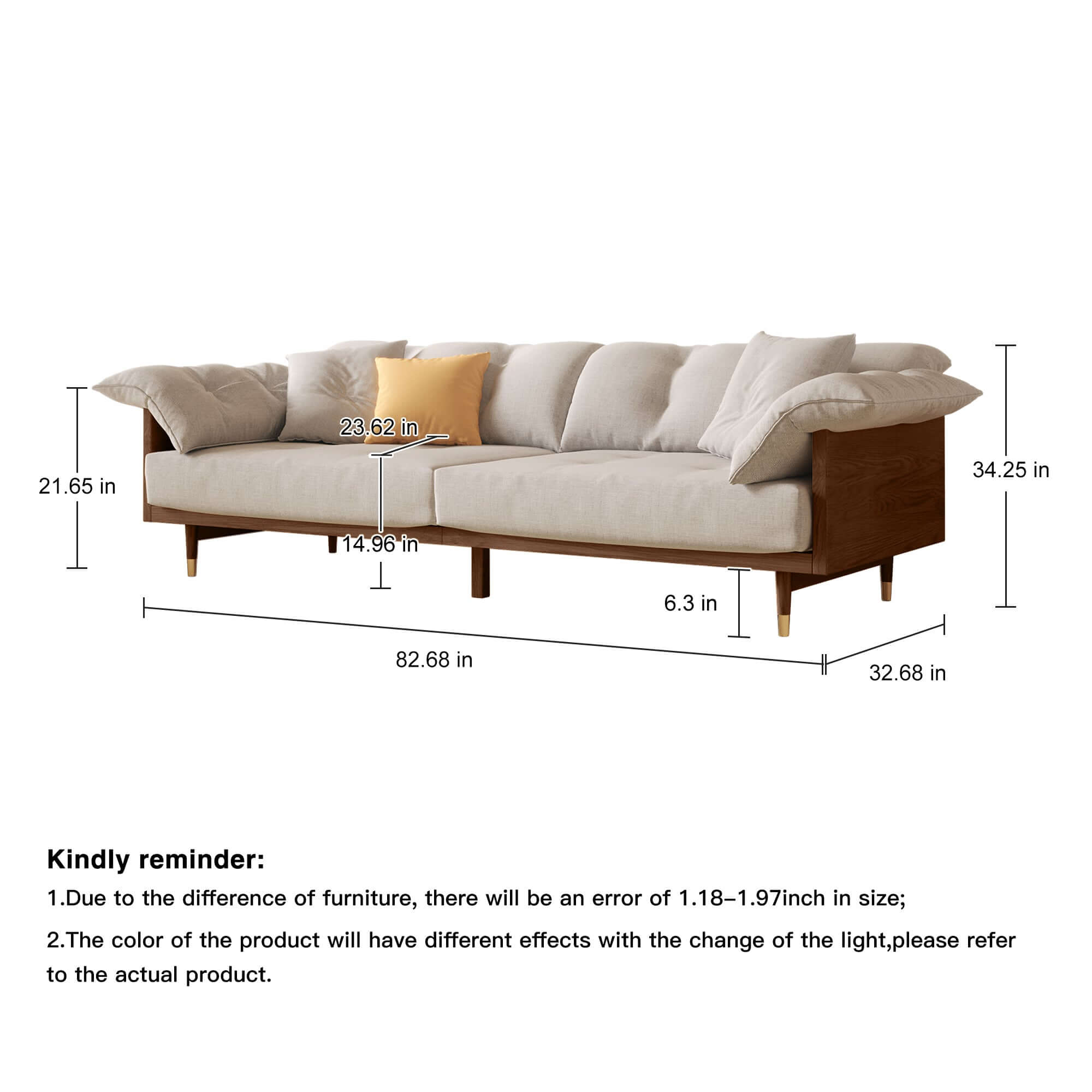 Hompkin Modern 3-Seat Linen-Blend Sofa with Solid Wood Frame