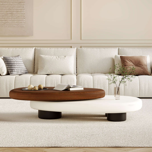 Hompkin Modern Swivel Coffee Table with Free-Form Top and Three-Leg Base