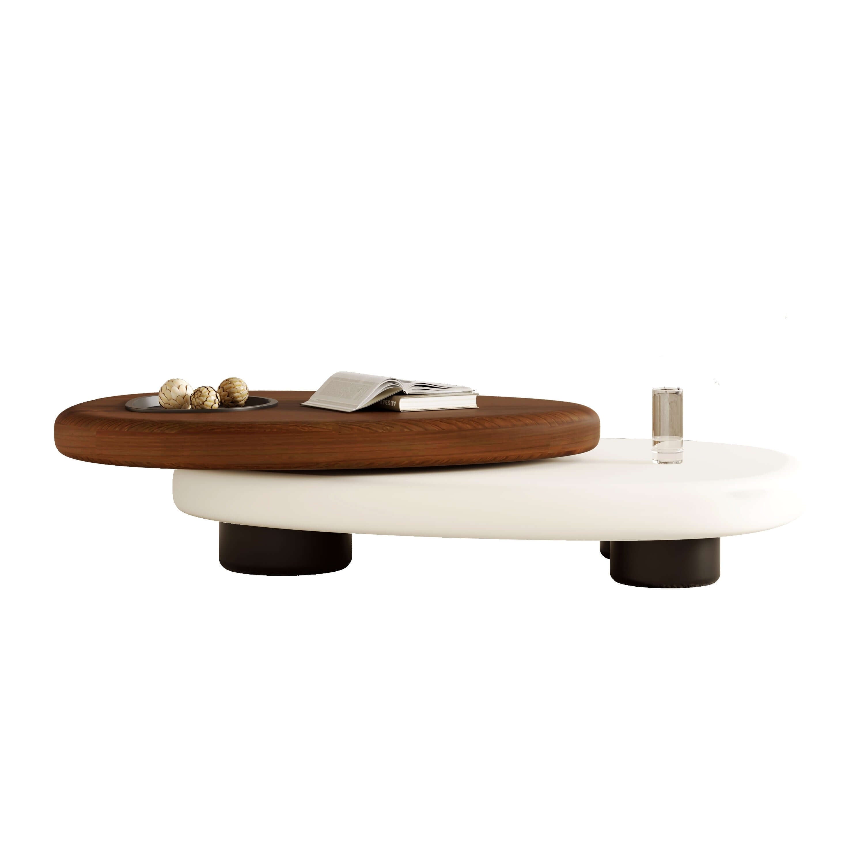 Hompkin Modern Swivel Coffee Table with Free-Form Top and Three-Leg Base