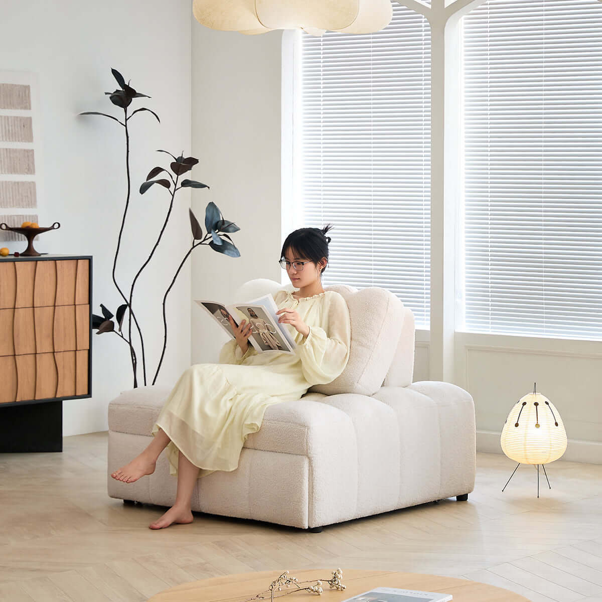 Hompkin Modern Teddy Fleece Lounge Sofa Bed with Pull-Out Function