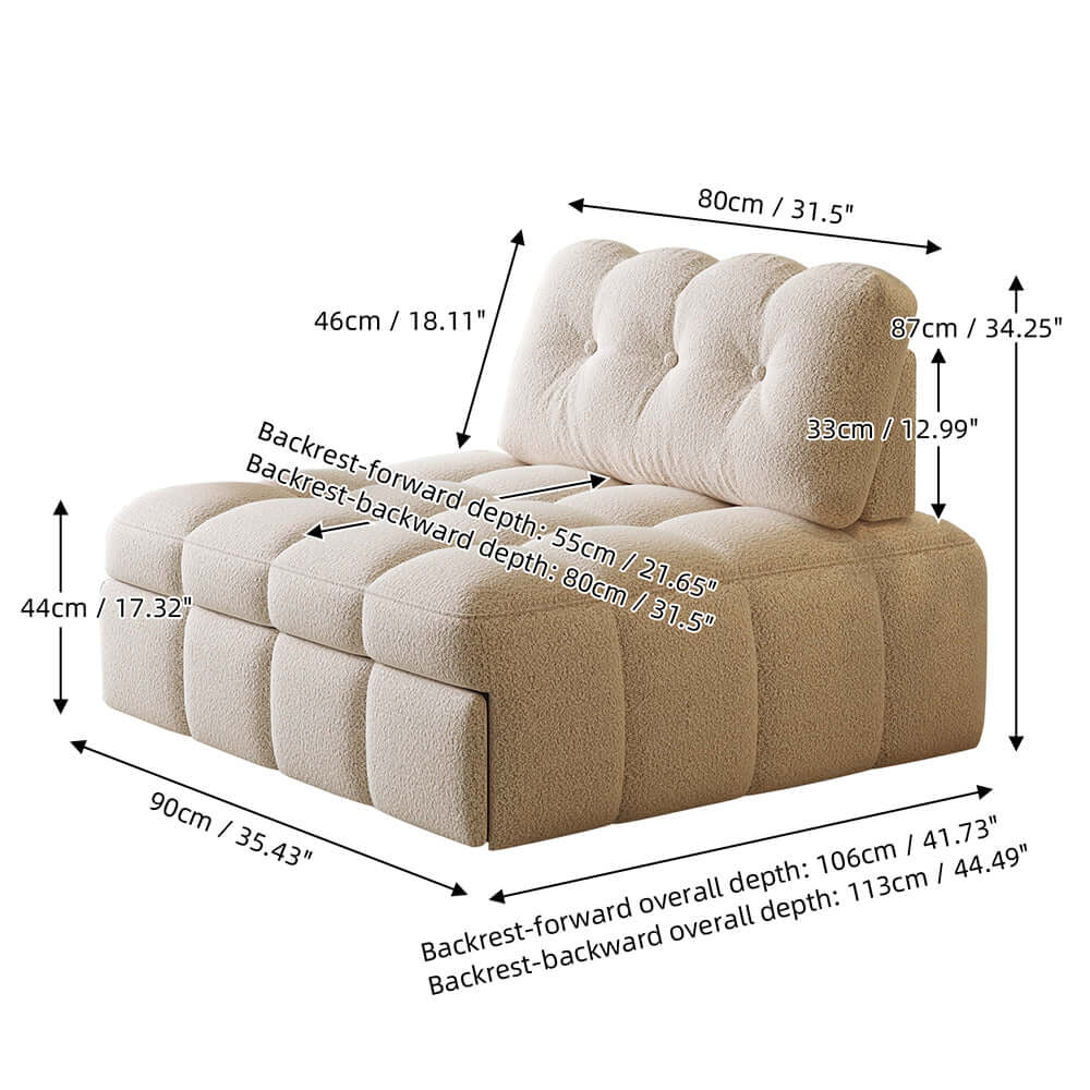 Hompkin Modern Teddy Fleece Lounge Sofa Bed with Pull-Out Function