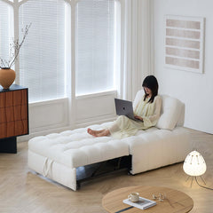 Hompkin Modern Teddy Fleece Lounge Sofa Bed with Pull-Out Function