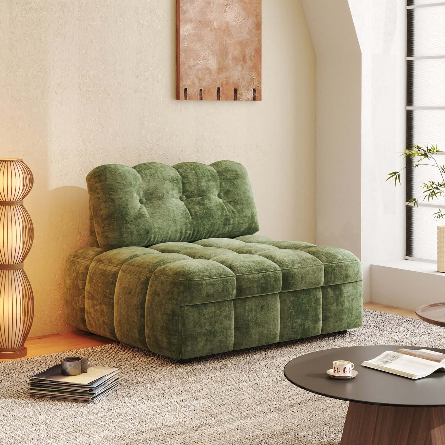 Hompkin Modern Teddy Fleece Lounge Sofa Bed with Pull-Out Function