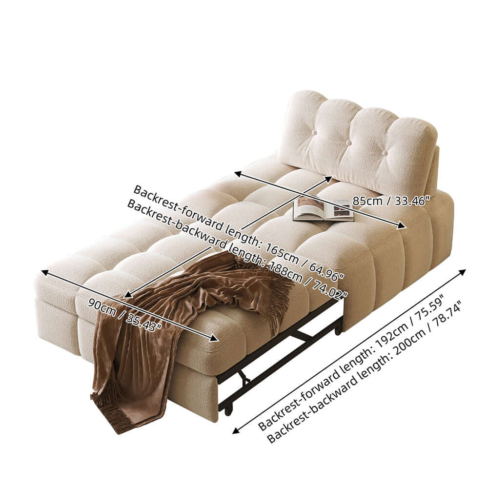 Hompkin Modern Teddy Fleece Lounge Sofa Bed with Pull-Out Function