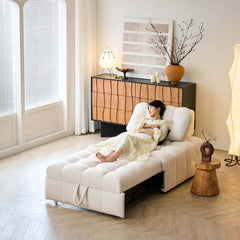 Hompkin Modern Teddy Fleece Lounge Sofa Bed with Pull-Out Function