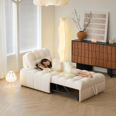 Hompkin Modern Teddy Fleece Lounge Sofa Bed with Pull-Out Function
