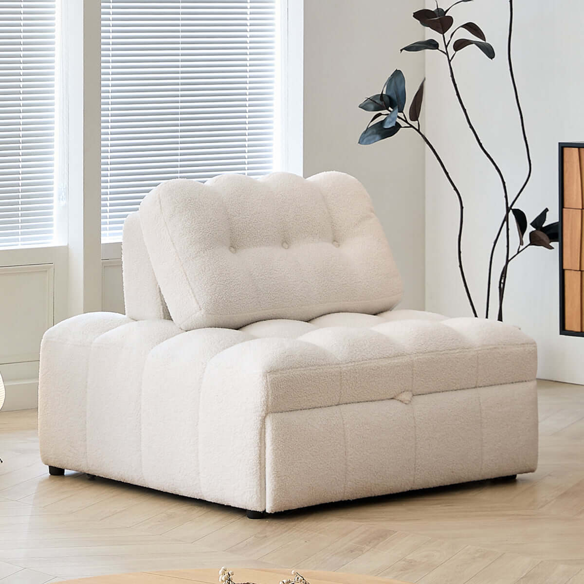 Hompkin Modern Teddy Fleece Lounge Sofa Bed with Pull-Out Function Main Product Image